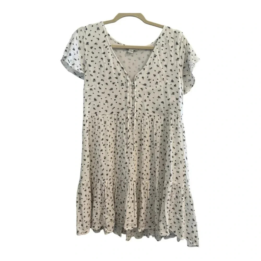 American Eagle White Mini Dress Dainty Blue Floral Size Medium